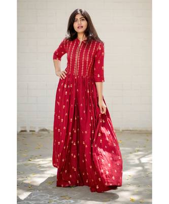 Maroon Rayon Fit and Flare Dress 4