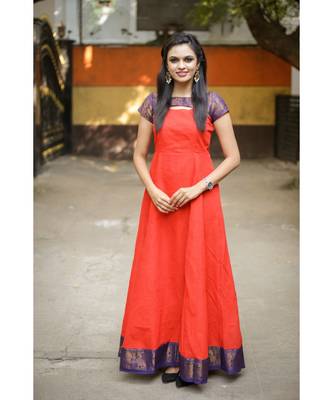 Orange Cotton Fit and Flare Dress 2
