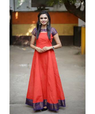 Orange Cotton Fit and Flare Dress 4