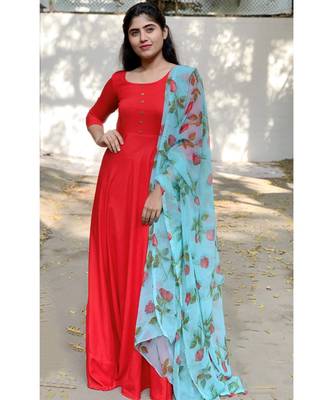 Red Rayon Fit and Flare Kurta 1