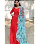 Red Rayon Fit and Flare Kurta