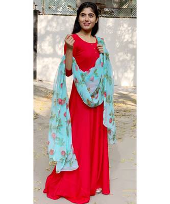Red Rayon Fit and Flare Kurta 2