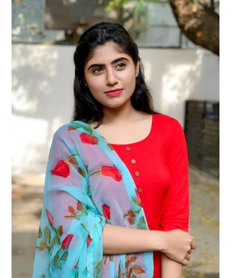 Red Rayon Fit and Flare Kurta 3