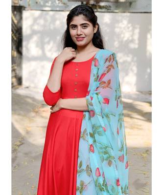 Red Rayon Fit and Flare Kurta 4