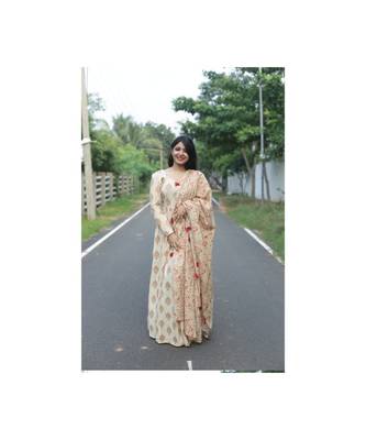 Cream Cotton Printed Fit and Flare Kurta 1
