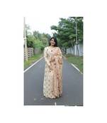 Cream Cotton Printed Fit and Flare Kurta