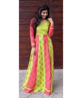 Peach Cotton Fit and Flare Anarkali 1