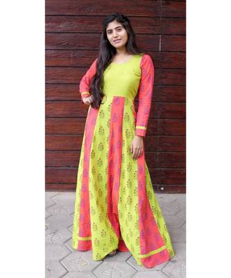 Peach Cotton Fit and Flare Anarkali 2