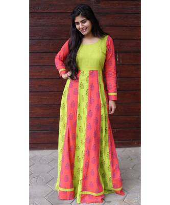 Peach Cotton Fit and Flare Anarkali 3