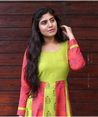 Peach Cotton Fit and Flare Anarkali 4