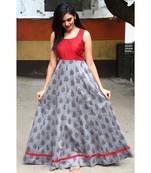 Grey Cotton Fit and Flare Anarkali