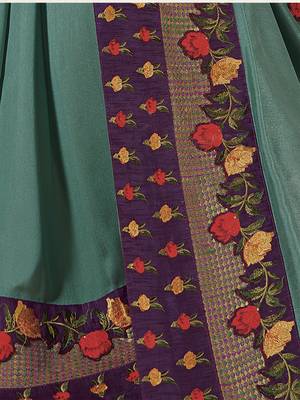 Turquoise woven faux chiffon saree with blouse 3