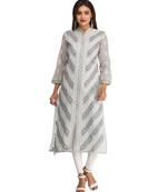 Ada Hand Embroidered Grey Cotton Lucknow Chikan Kurti