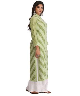 Ada Hand Embroidered Green Cotton Lucknow Chikankari Kurti 4