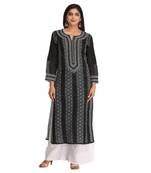 Ada Hand Embroidered Black Cotton Lucknow Chikankari Kurti