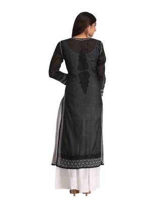 Ada Hand Embroidered Black Cotton Lucknow Chikankari Kurti 2