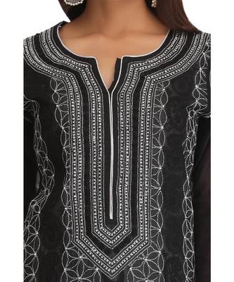 Ada Hand Embroidered Black Cotton Lucknow Chikankari Kurti 4