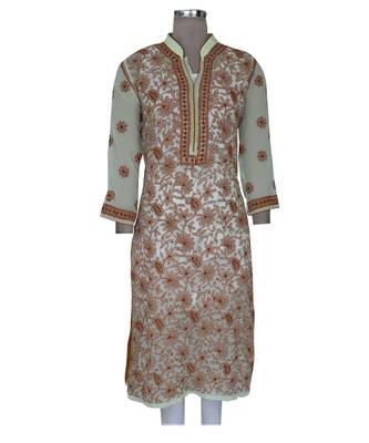 Ada Hand Embroidered Yellow Faux Georgette Lucknowi Chikankari Kurti 1
