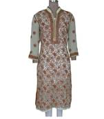 Ada Hand Embroidered Yellow Faux Georgette Lucknowi Chikankari Kurti