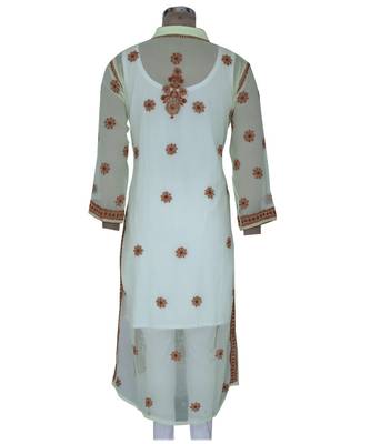 Ada Hand Embroidered Yellow Faux Georgette Lucknowi Chikankari Kurti 2