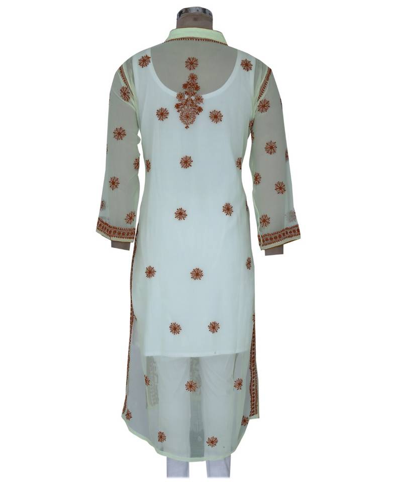 Ada Hand Embroidered Yellow Faux Georgette Lucknowi Chikankari Kurti