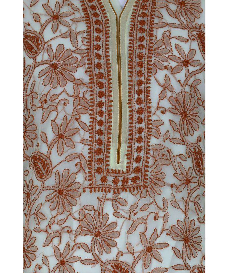 Ada Hand Embroidered Yellow Faux Georgette Lucknowi Chikankari Kurti