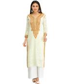 Ada Hand Embroidered Yellow Faux Georgette Lucknow Chikan Kurti