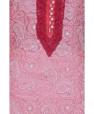 Ada Hand Embroidered Carrot Pink Faux Georgette Lucknowi Chikan Kurti 2