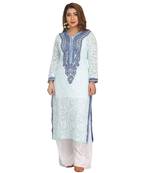 Ada Hand Embroidered Blue Faux Georgette Lucknow Chikan Kurti