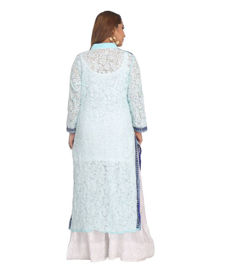 Ada Hand Embroidered Blue Faux Georgette Lucknow Chikan Kurti