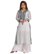 Ada Hand Embroidered Grey Faux Georgette Lucknowi Chikan Kurti