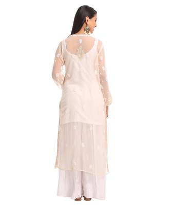 Ada Hand Embroidered Fawn Faux Georgette Lucknow Chikankari Kurti 2