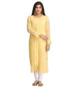 Ada Hand Embroidered Light Yellow Faux Georgette Lucknow Chikan Kurti