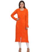 Ada Hand Embroidered Orange Faux Georgette Lucknow Chikan Kurti