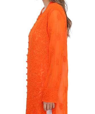 Ada Hand Embroidered Orange Faux Georgette Lucknow Chikan Kurti 3