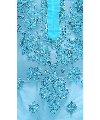 Ada Hand Embroidered Blue Faux Georgette Lucknowi Chikankari Kurti 4