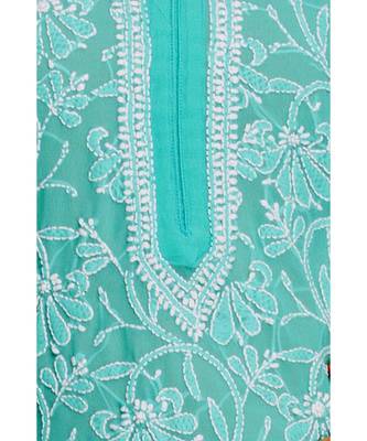 Ada Hand Embroidered Sea Green Georgette Lucknowi Chikan Kurti 5