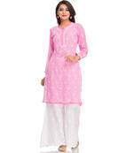 Ada Hand Embroidered Pink Faux Georgette Lucknowi Chikankari Women Kurti - A95522