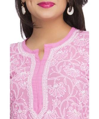 Ada Hand Embroidered Pink Faux Georgette Lucknowi Chikankari Women Kurti - A95522 4