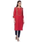 Red embroidered cotton kurti