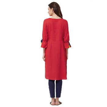 Red embroidered cotton kurti 3