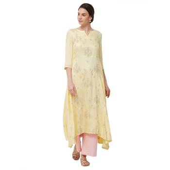 Yellow embroidered satin kurti 1