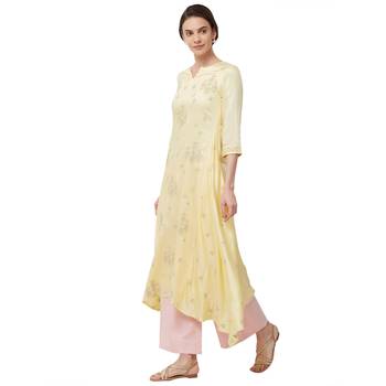 Yellow embroidered satin kurti 2