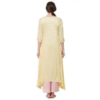Yellow embroidered satin kurti 3