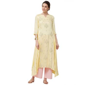 Yellow embroidered satin kurti 4
