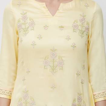 Yellow embroidered satin kurti 5