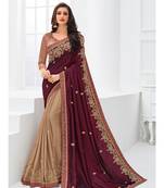 maroon embroidered chiffon saree with blouse