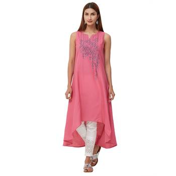 Pink embroidered cotton kurti 1