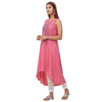 Pink embroidered cotton kurti 2