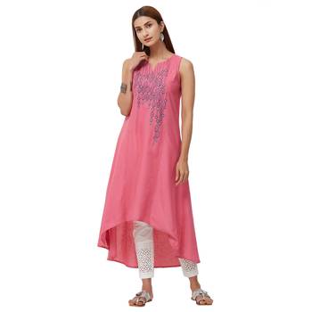 Pink embroidered cotton kurti 4